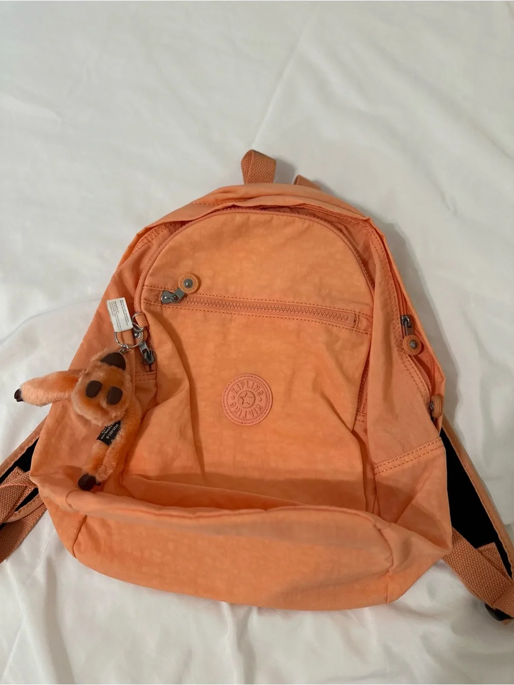 Kipling Orange Backpack Monkey Keychain Lightweight Nylon